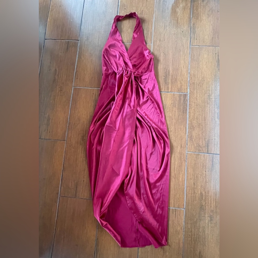 NEW - Burgundy Red Solid Draped Backless Halterne… - image 8